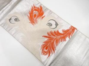 アンティーク　孔雀羽根模様織り出し名古屋帯（着用可）